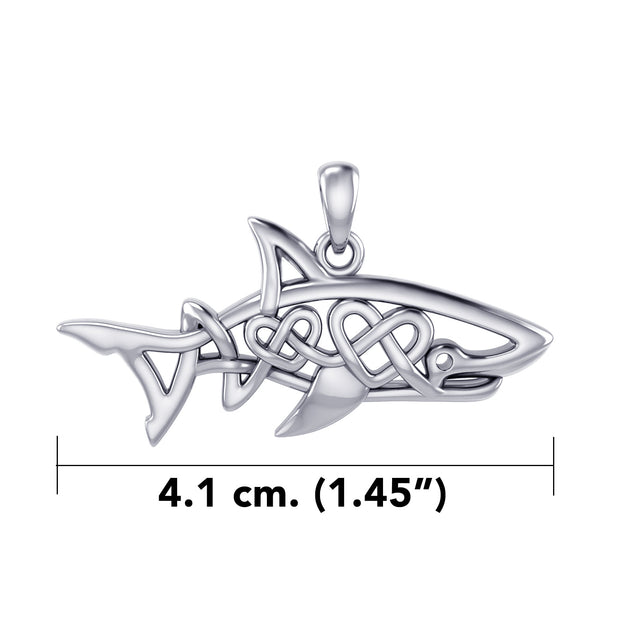 Shark with Double Celtic Heart Silver Pendant TPD7000