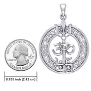 The Trishul Om Swastik Symbols Silver Pendant with Celtic Border TPD7001
