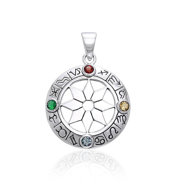 Zodiac Signs Silver Pendant with Mix Gems TPD827