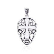 Celtic Knotwork Cross Shield Silver Pendant TPD990