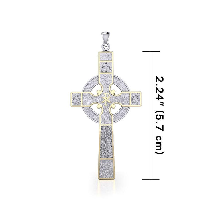Medieval Celtic Cross Silver and 18K Gold Accent Pendant TPV121