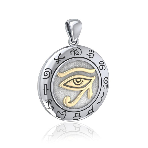 Eye of Horus with Zodiac a symbol of healing and protection Silver and Gold Accent Pendant TPV1584