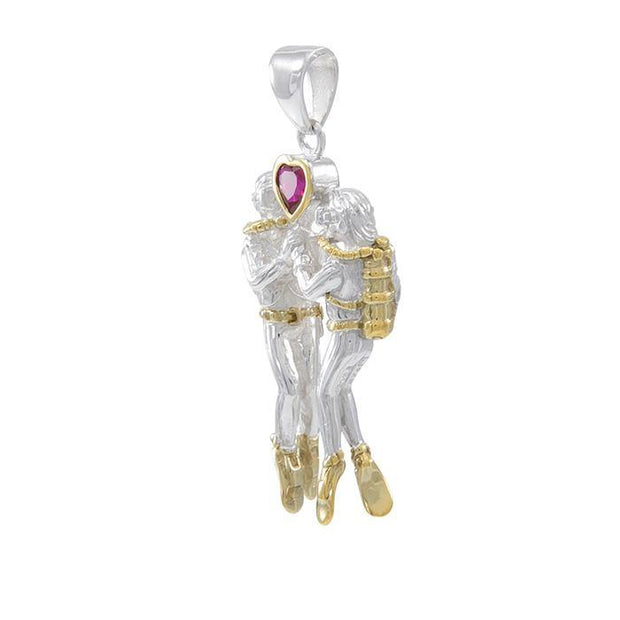 Undearsea Diving Lovers Gold Accent Sterling Silver Pendant TPV2685