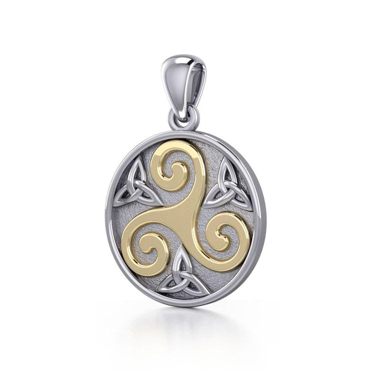 Celtic Triple Spiral Trinity/Triquetra Silver and Gold Pendant TPV345