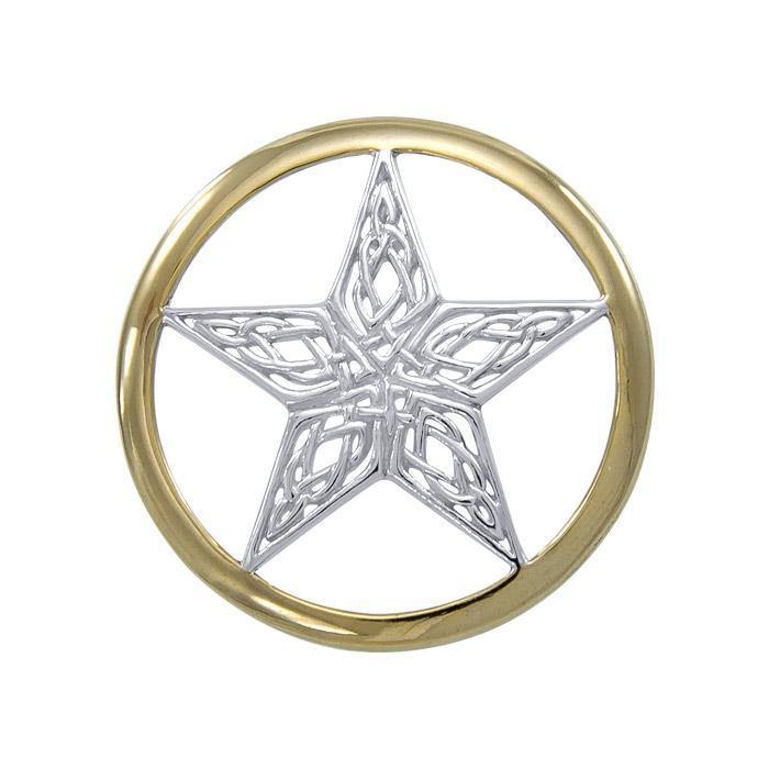 A Timeless Magick in Celtic Knotwork ~ A Silver Pentacle in Gold Pendant TPV3459