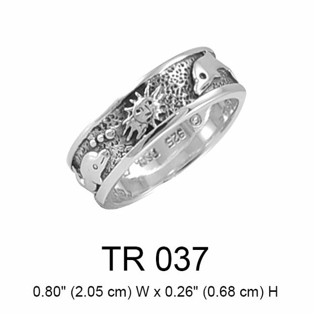 Silver Dolphin Sun and Star Ring TR037