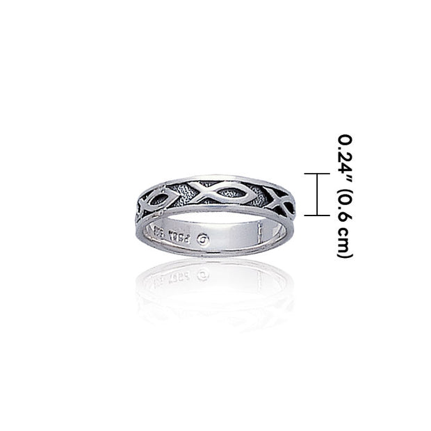 Ichthus Christian Fish Silver Band Ring TR1041 Ring