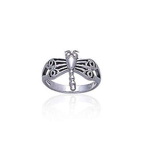 Dragonfly with Circles Silver Ring TR1326