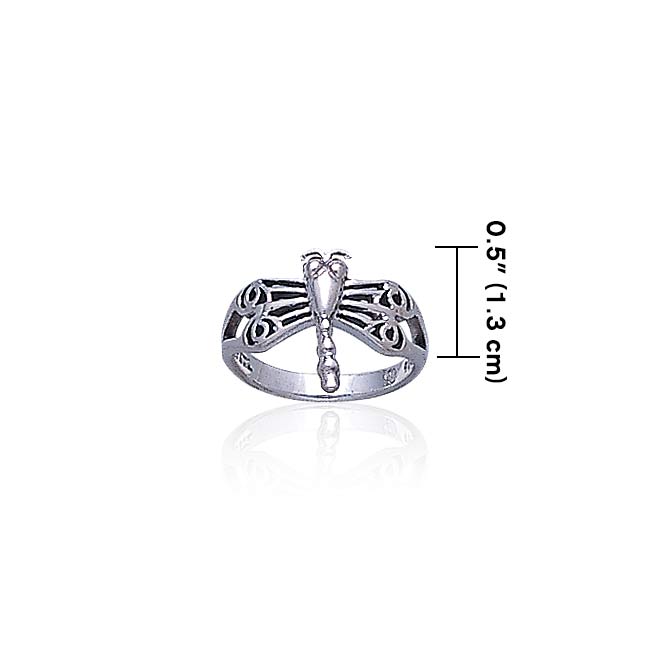 Dragonfly with Circles Silver Ring TR1326