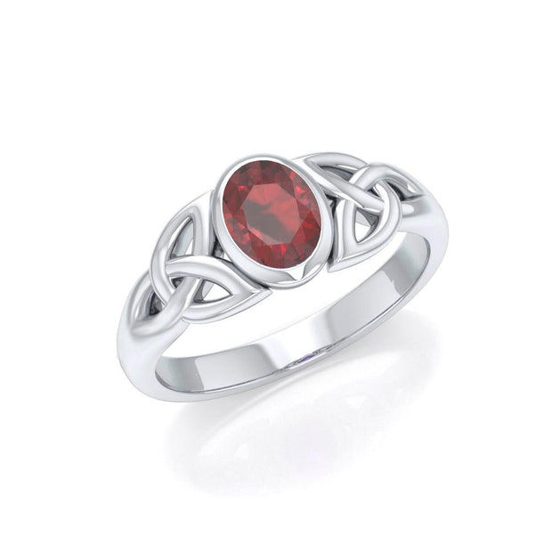Love in interconnectedness ~ Sterling Silver Celtic Triquetra Knot Ring with Gemstone TR1420