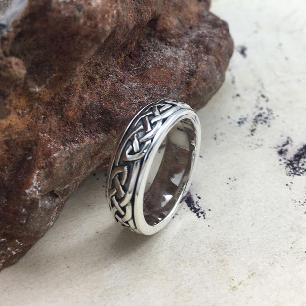 Mirror the Celtic lifetime tradition ~ Celtic Knotwork Sterling Silver Spinner Ring TR1757 - Wholesale Jewelry