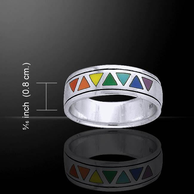 Rainbow Triangles Silver Band Ring TR1843