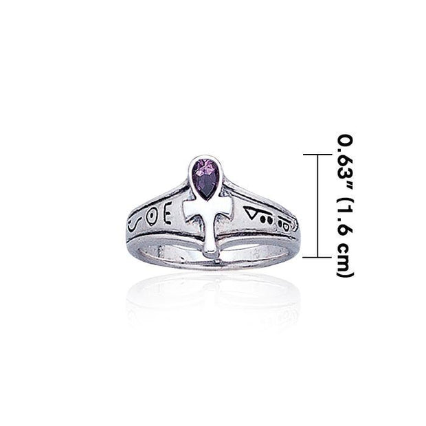 Ankh Silver Ring with Gemstone TR1878