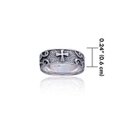 Medieval Cross Tendrils Silver Band Ring TR314