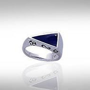 Modern Triangle Inlaid Silver Ring with Side Motif TR3372