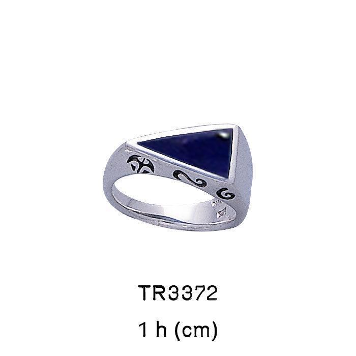 Modern Triangle Inlaid Silver Ring with Side Motif TR3372