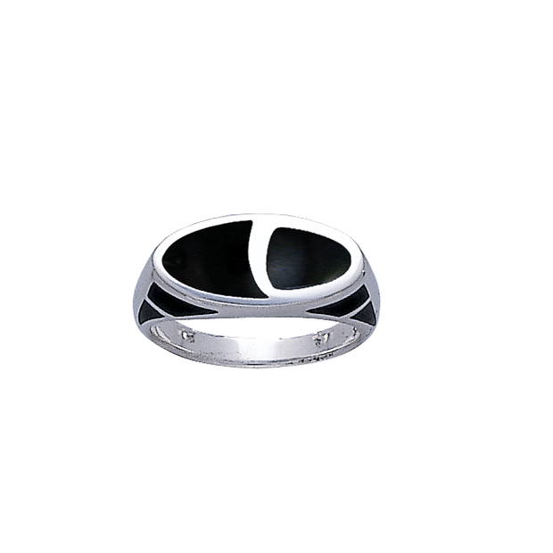 Modern Oval Shape Inlaid Silver Ring with Side Motif TR3379