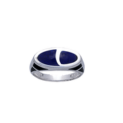 Modern Oval Shape Inlaid Silver Ring with Side Motif TR3379