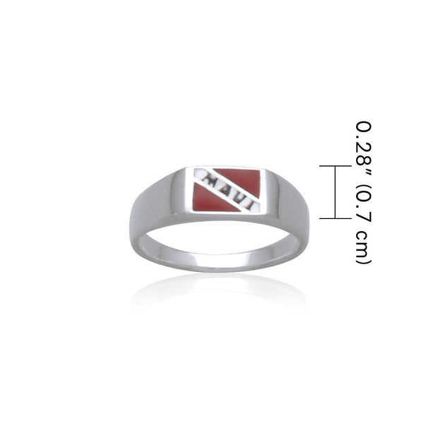 Maui Island Dive Flag and Dive Equipment Silver Small Ring TR3579