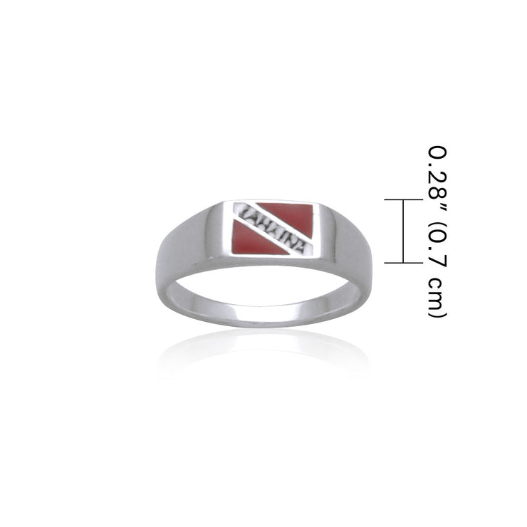 Lahaina Island Dive Flag and Dive Equipment Silver Small Ring TR3633