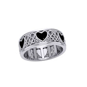 Celtic Hearts Spinner Ring with Inlay Stone TR3694