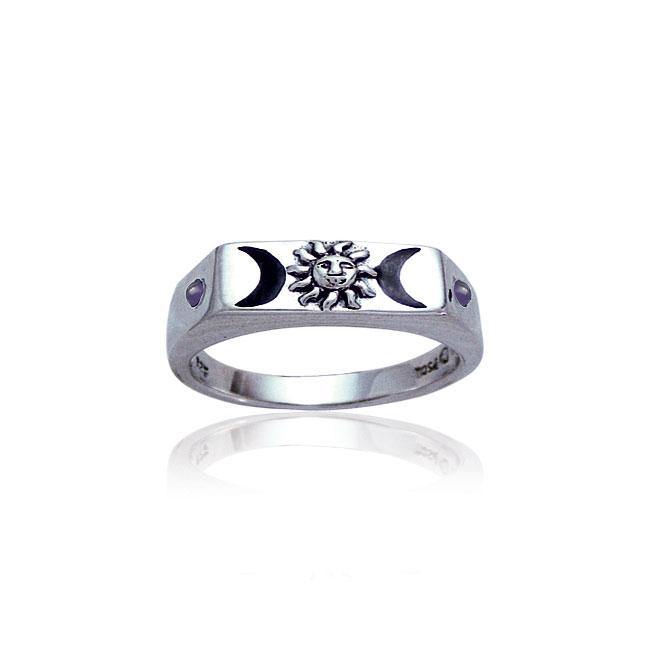 Sun and Crescent Moon Silver Ring TR3703