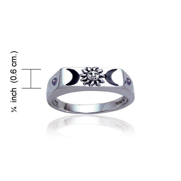 Sun and Crescent Moon Silver Ring TR3703 - Wholesale Jewelry