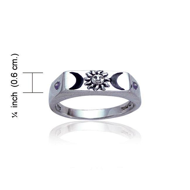 Sun and Crescent Moon Silver Ring TR3703