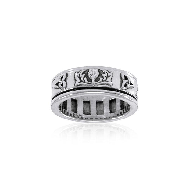 Celtic Trinity Shamrock Thistle Silver Spinner Ring TR3743