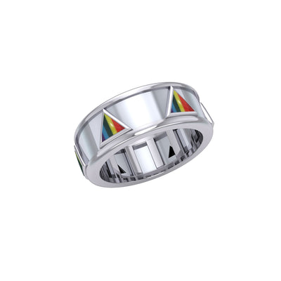 Triangles Rainbow Silver Spinner Ring TR3744