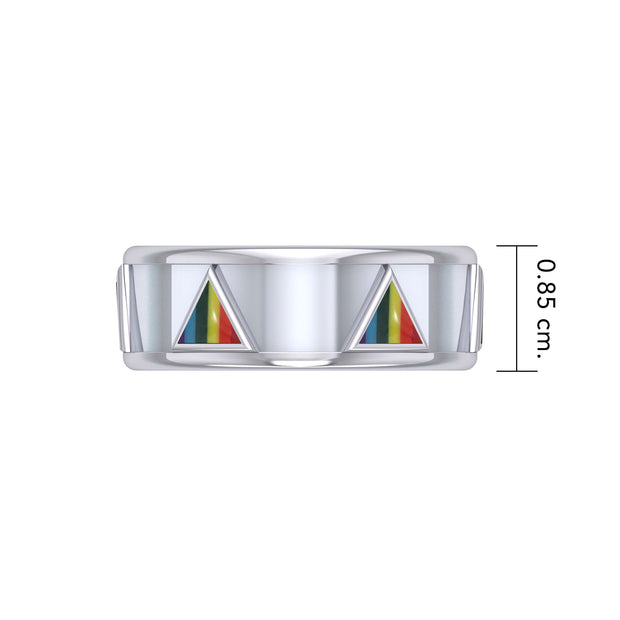 Triangles Rainbow Silver Spinner Ring TR3744