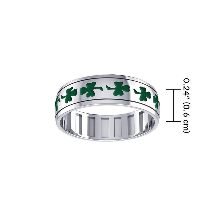 Faith, hope and love ~ Sterling Silver Jewelry Shamrock Spinner Ring with Green Enamel TR3751