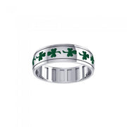Faith, hope and love ~ Sterling Silver Jewelry Shamrock Spinner Ring with Green Enamel TR3751