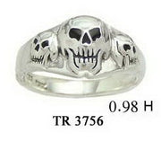 Triple Skull Silver Ring TR3756
