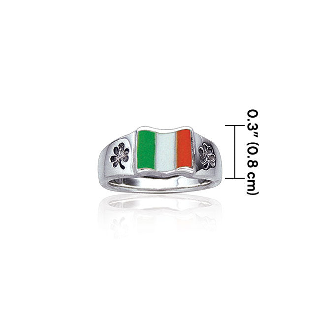 Irish Flag Celtic Shamrock Silver Ring TR3774