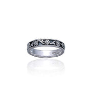 Thin Flower Silver Band Ring TR420