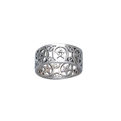 Silver Pentagram Pentacle Ring TR883