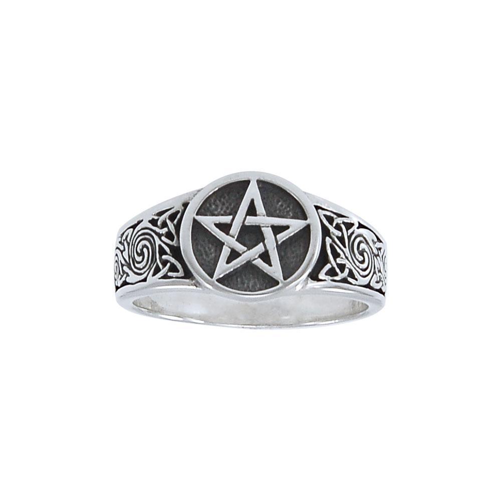 Scrollwork Pentacle Ring Pagan Wicca .925 Sterling Silver by