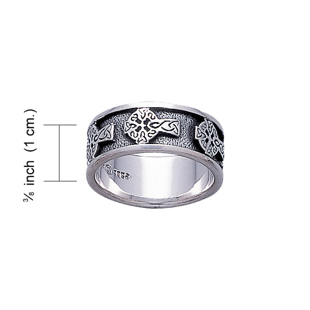 Celtic Cross with Celtic Knotwork Silver Ring TR957