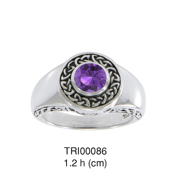 Love in an endless way ~ Sterling Silver Celtic Knotwork Claddagh Ring with Gemstone TRI086