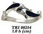 Twin Dolphins Silver Ring with Synthetic Paua Enamel TRI254