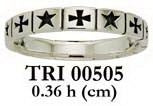 Cross and Star Silver Band Ring TRI505
