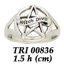 Witch Diva Pentacle Silver Ring TRI836