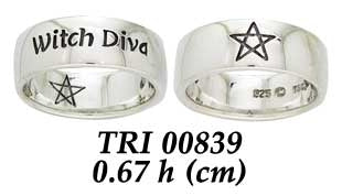 Witch Diva and Pentagram Silver Ring TRI839