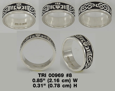 In a thousand years of love and eternity ~ Celtic Knotwork Claddagh Sterling Silver Ring TRI969