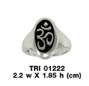 Oval Shape Om Symbol Silver Ring TRI1222