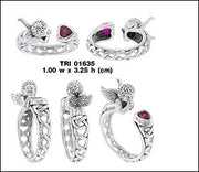 Sterling Silver Celtic Cupid Ring with Gemstone Created Ruby TRI1635