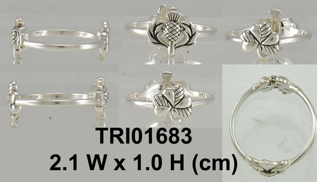 Double the royal symbolism in Shamrock and Thistle Sterling Silver Ring TRI1683