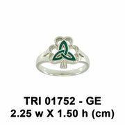 Enamel Trinity Knot on Shamrock Clover Silver Ring TRI1752
