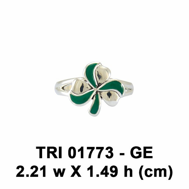 Lucky Shamrock Clover Silver Ring with Enamel TRI1773